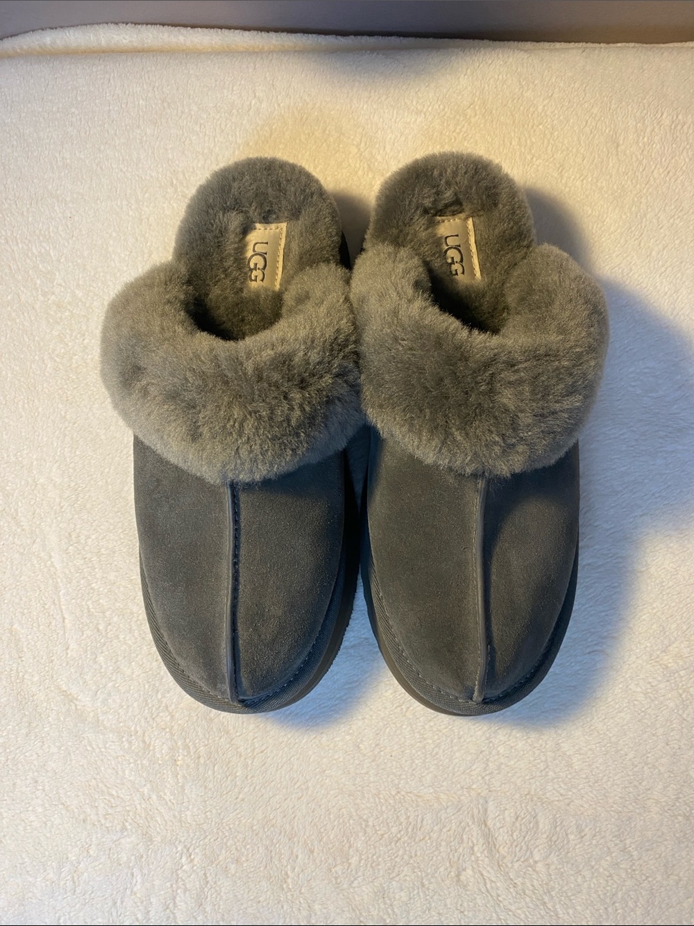 UGG Women's Gray Suede Slip-On Shearling Slippers